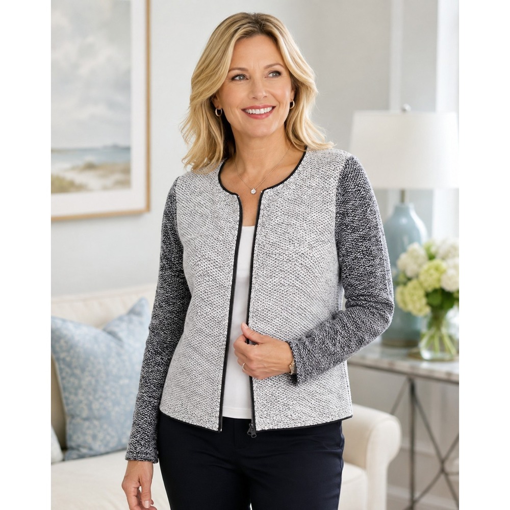 Talbots Petites MP Zip Front Cardigan Sweater Jacket Metallic Marled Knit Fall
